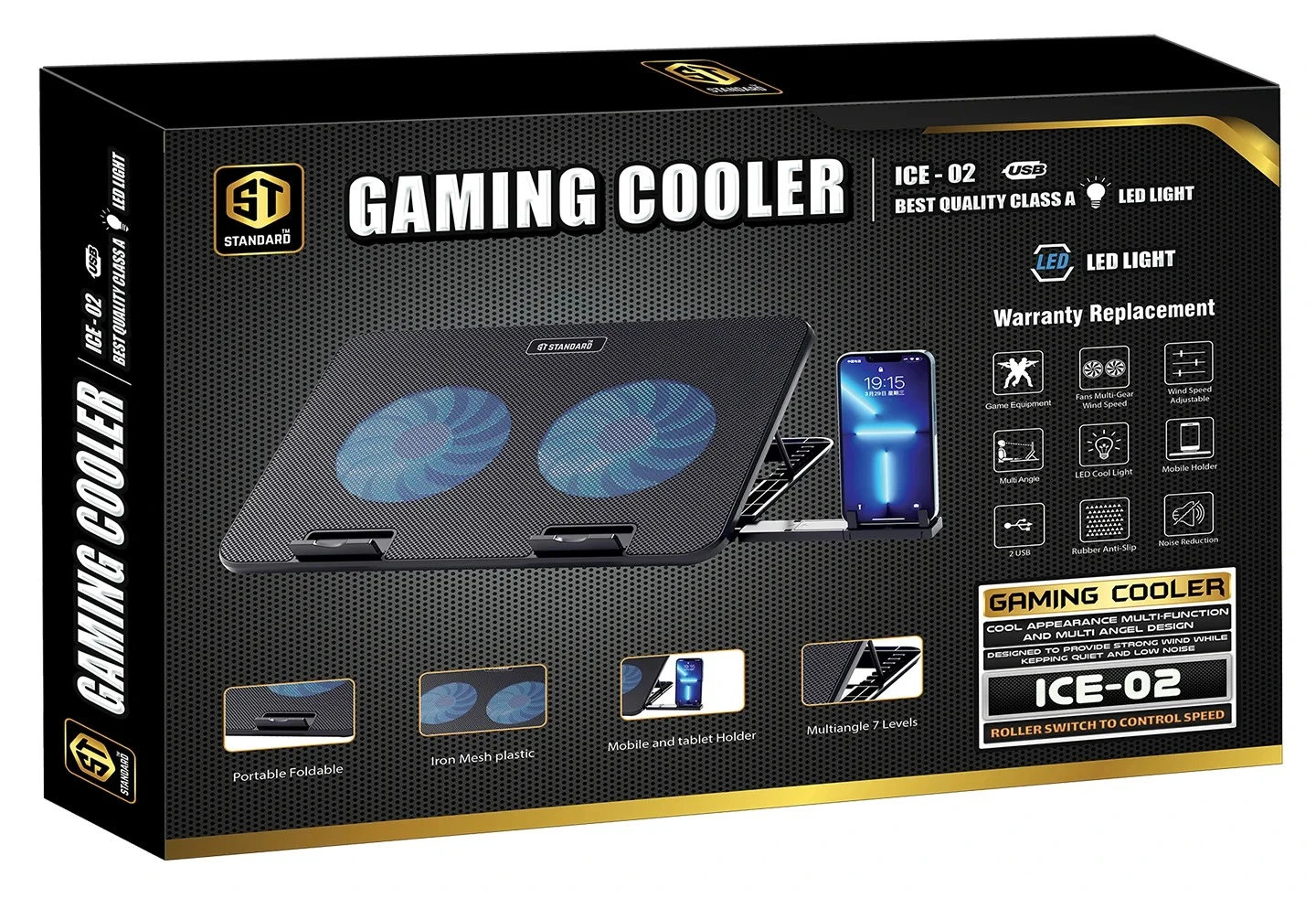 مروحة تبريد لاب توب ستاندرد 15.6 بوصة، 2 مروحة، أسود، ICE-02